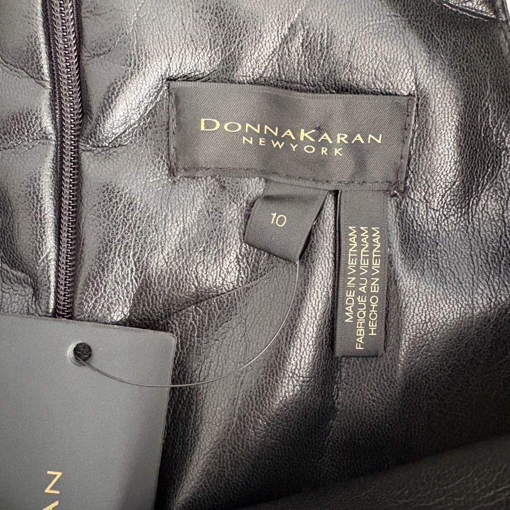 Donna Karan New York Womens Faux Leather Wide Leg Jumpsuit Black Size 10 Classic - Picture 4 of 13